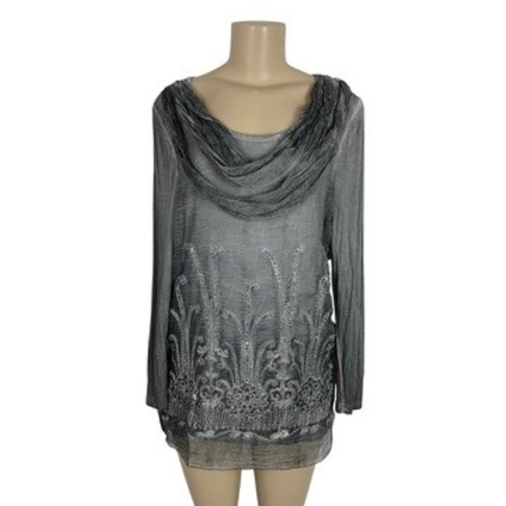 Soft Surroundings Silk Sequin Embroidered Tunic Top Petite S Boho Artsy Fairy